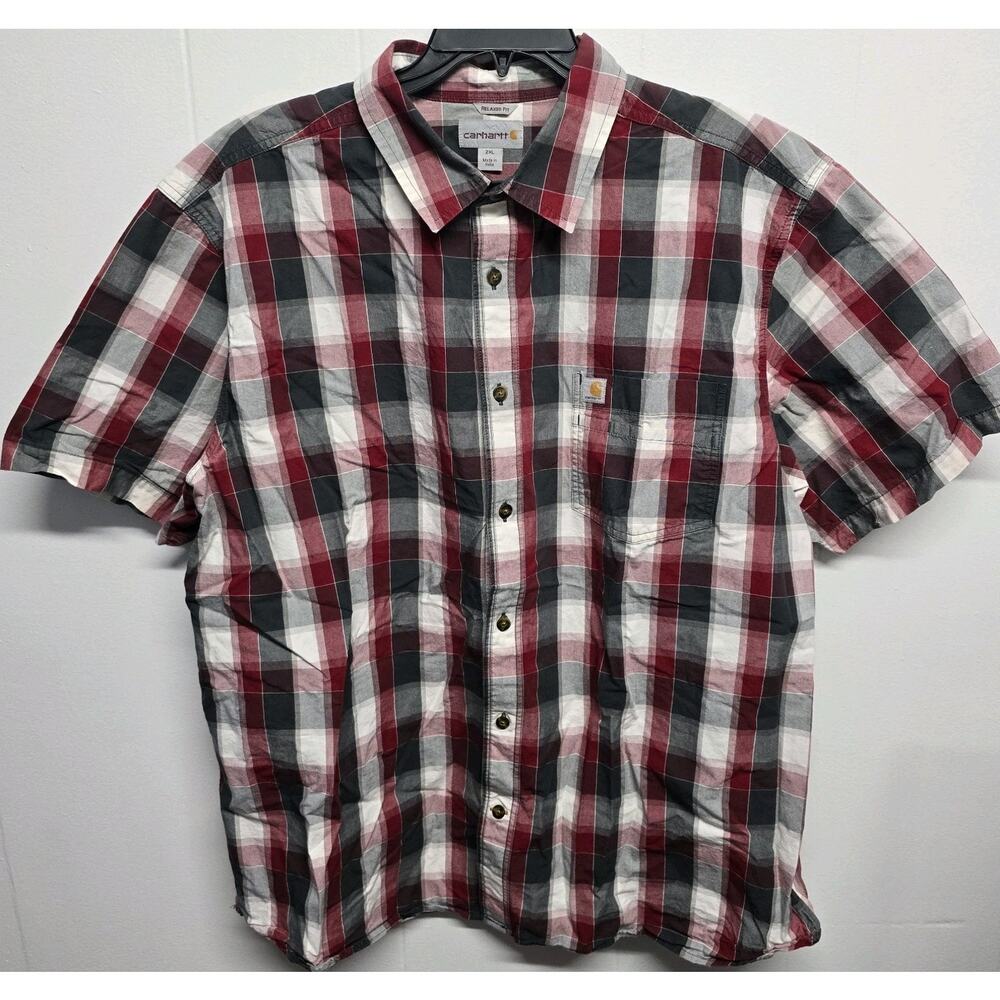 Carhartt Relaxed Fit Shirt Mens Size 2XL Red Plaid Short Sleeve‎ Cotton